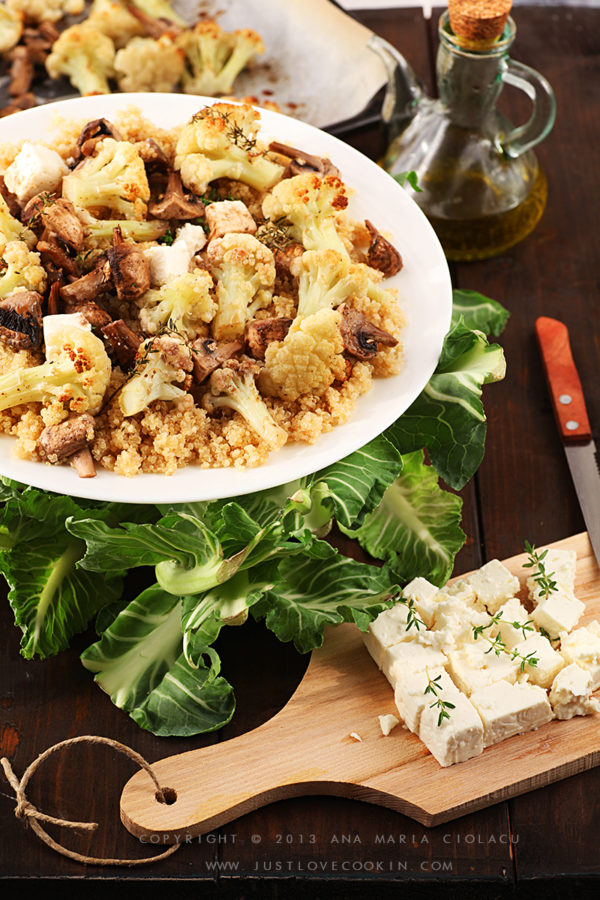 Salată de quinoa cu conopidă,ciuperci şi feta / Roasted cauliflower and